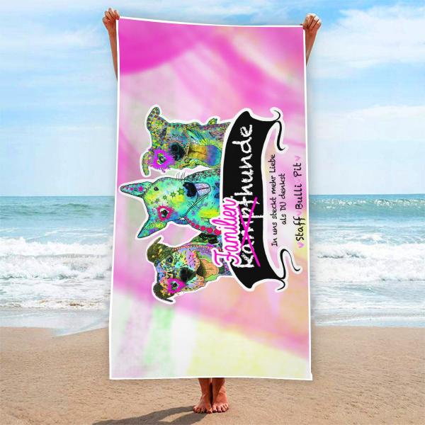 Badehandtuch Familienhunde – Popart-Hundemotiv, 75x165 cm, 100 % Polyester, weich & schnelltrocknend, SOKA, Listenhunde, Staffordshire, Bullterrier, Pitbull